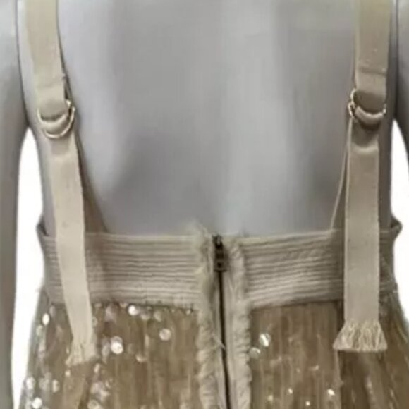 $1200 Odeeh Champagne Sequin Tulle Pocket Long Delicate Dress size 0/FR 32 - Picture 6 of 9